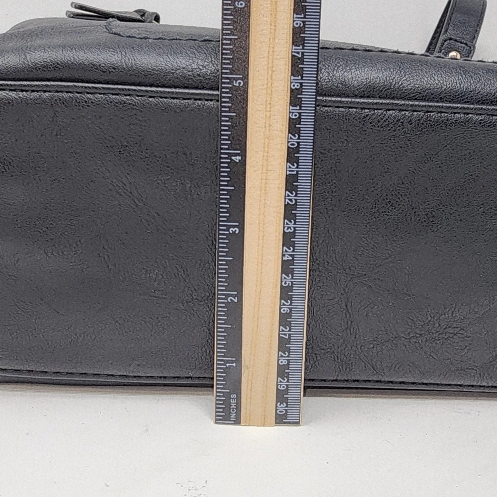 INC International Concepts Core Riverton Satchel Black Faux‎ Leather Bag